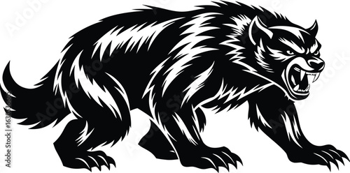 Fierce black wolf snarling with sharp teeth and claws animal predator