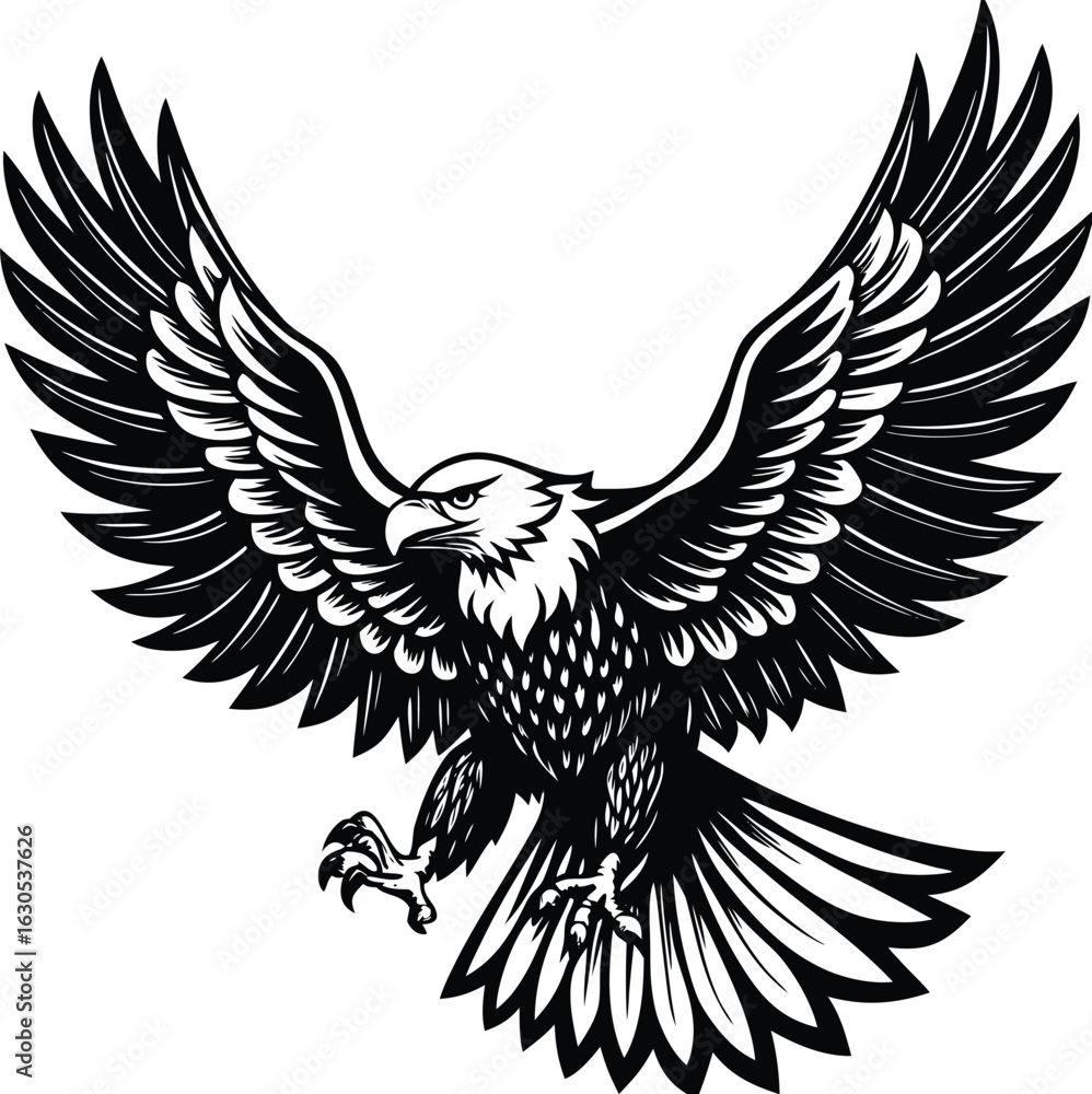 Obraz premium Majestic eagle with outstretched wings in black and white bird flight