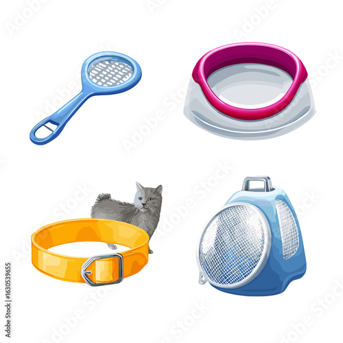 A collection of essential items for cat care and grooming.