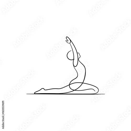 Minimalist Yoga Illustration Featuring a Person in a Crescent Lunge Pose in Simple Black Lines