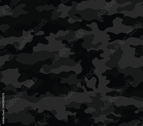 Dark camouflage black pattern, vector seamless texture, modern urban background