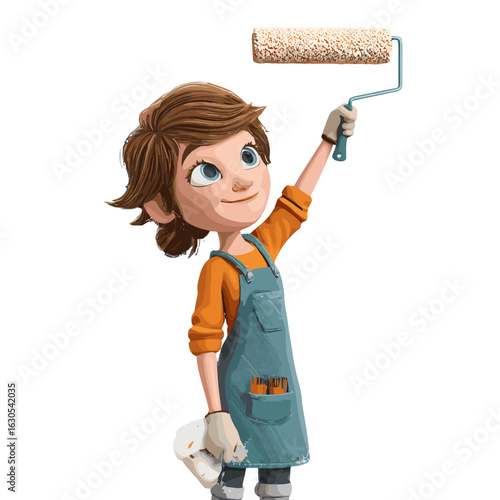 A young woman with a paint roller, ready to freshen up the walls.