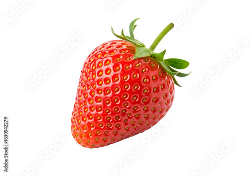Fresh Ripe Strawberry with Green Stem and Leaves.