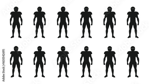 Silhouetted American football players silhouettes black