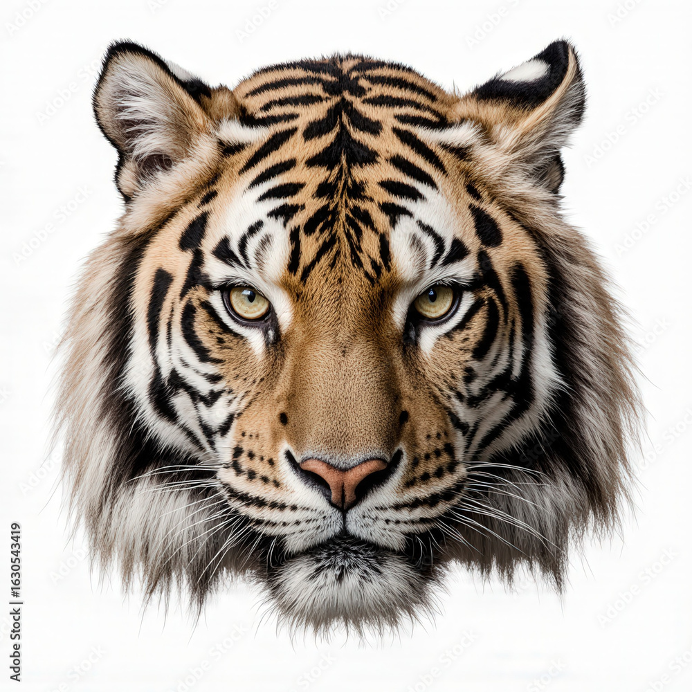 Fototapeta premium Tiger Portrait: A striking portrait of a tiger, showcasing its majestic presence, intricate fur patterns, and intense gaze, embodying the raw power and beauty of the wild.