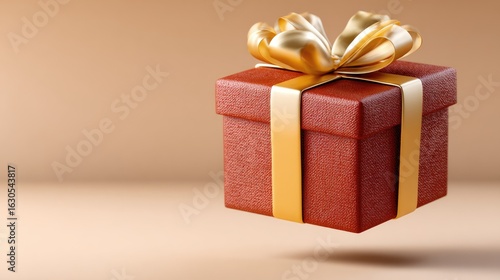 Wallpaper Mural A vibrant red gift box adorned with a yellow ribbon floats against a solid color background, perfect for festive occasions Torontodigital.ca