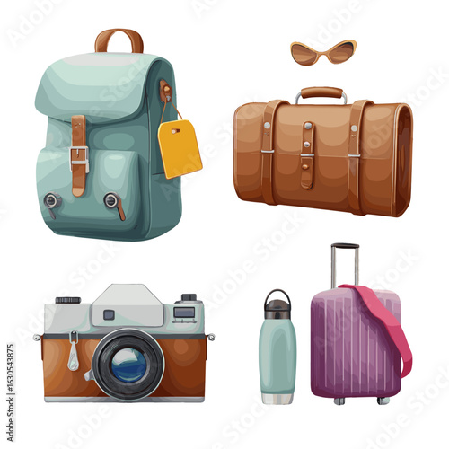 Travel essentials laid out for adventure and exploration.