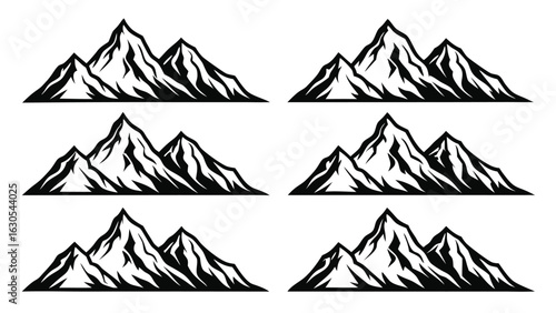 Stylized mountain peaks in black and white silhouette