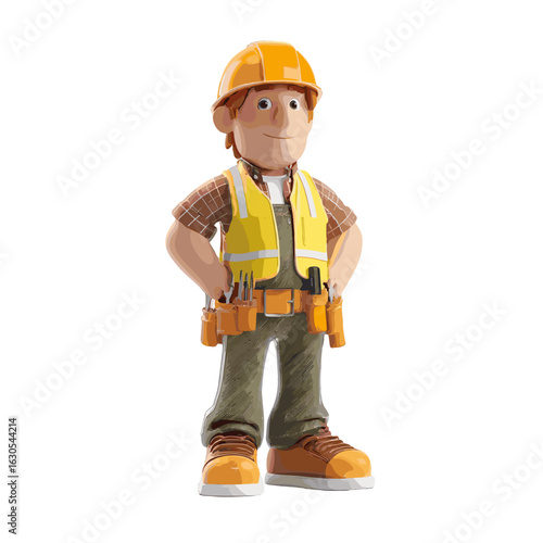 Construction worker stands confidently wearing a hard hat.