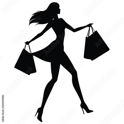 Woman with shopping bags silhouette fashion