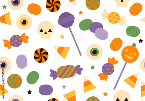 Candy Seamless pattern for Halloween. Candy corn, lollipop and sweets