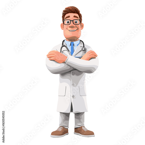 Confident doctor in a medical coat ready to provide care and assistance.