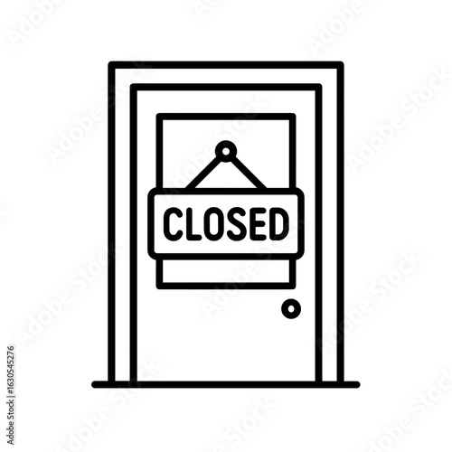 Closed door with sign symbolizing business closure and economic shutdown (Outline icon)