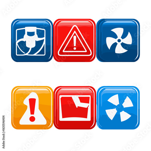Set of safety icons in glossy square.