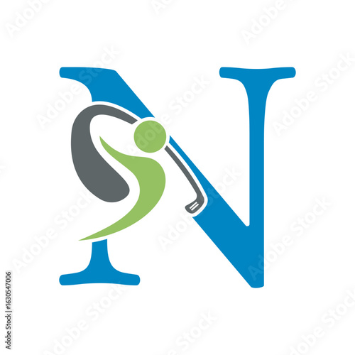 Initial Letter N Golf Logo Design Concept For Hockey Club Symbol