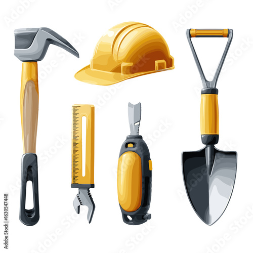 Illustration of tools on a work site.