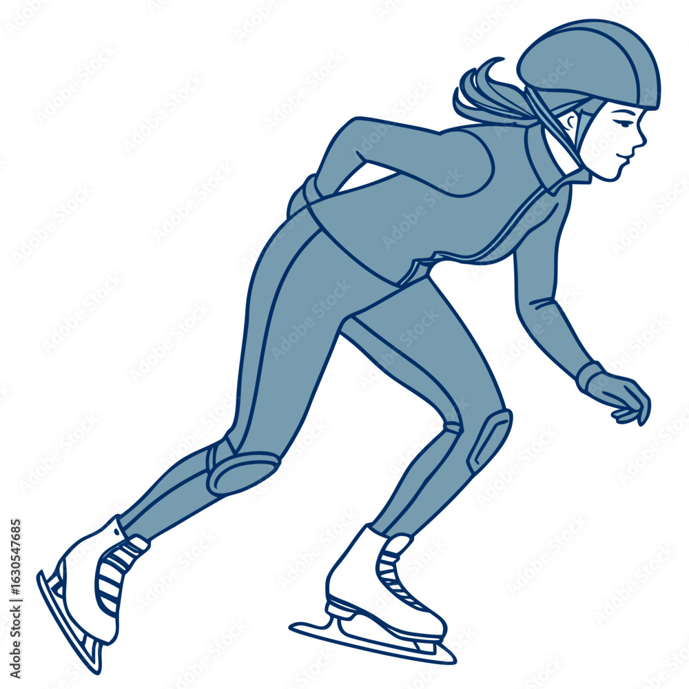 Naklejka premium Female ice skater racing in a dynamic pose on the ice 
