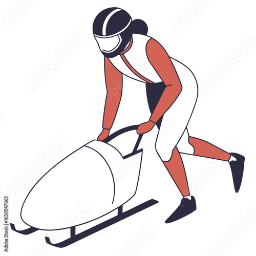 Female bobsledder preparing to race in winter sports competition  