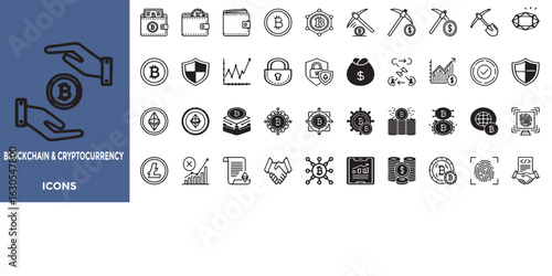 Clean editable blockchain cryptocurrency icons for finance fintech and crypto industry vector icon set ideal for apps
