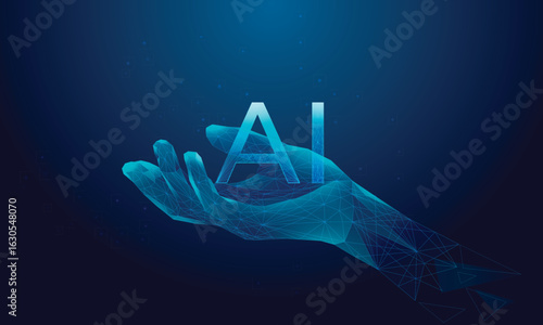 Artificial Intelligence 3D low poly wireframe vector illustration concept. Science and artificial intelligence technology, innovation and futuristic
