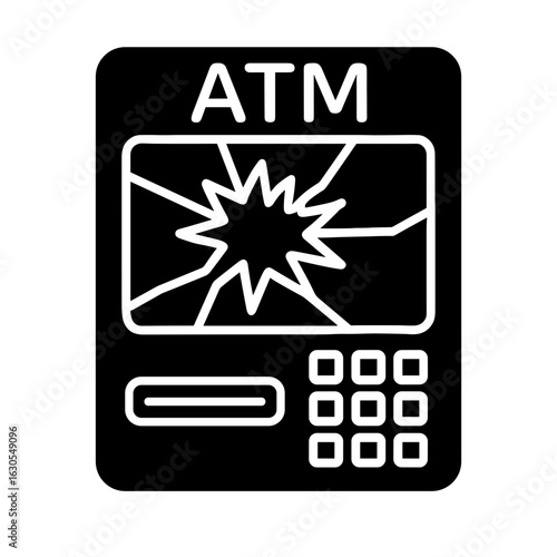 Broken ATM icon in solid style symbolizing banking system collapse