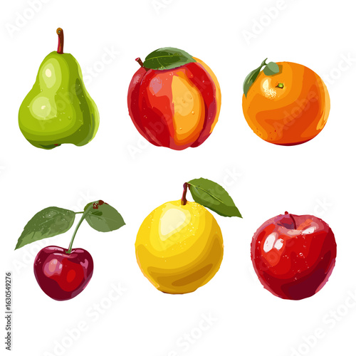 Variety of colorful, fresh fruits on display.