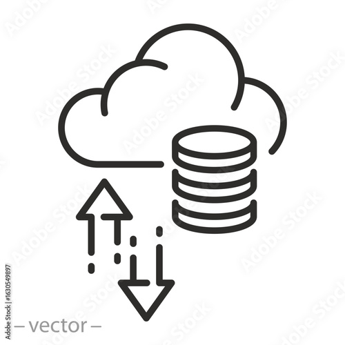 server with cloud data icon, big data, database thin line vector illustration eps10
