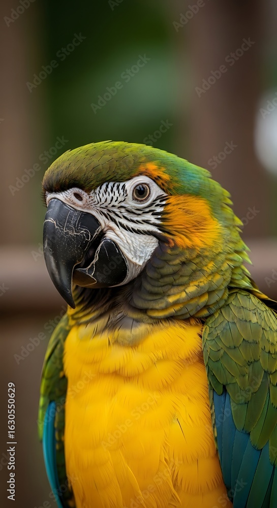 Obraz premium Close-up view of a vibrant parrot's head and chest.