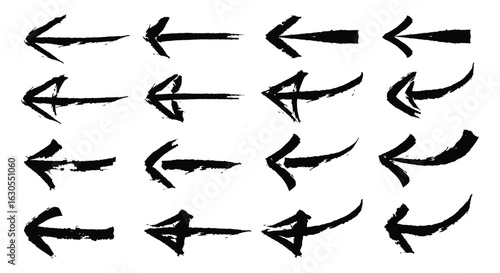 Grunge Arrow Vector Brush Strokes Set on White Background, Grunge Arrow Paint.