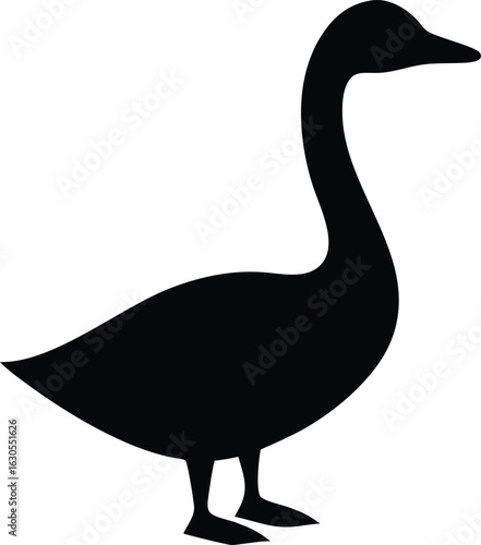 Black silhouette of a goose standing still