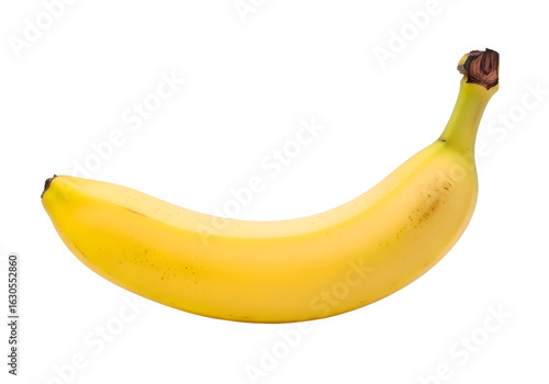Ripe Yellow Banana with Brown Stem Isolated on White.