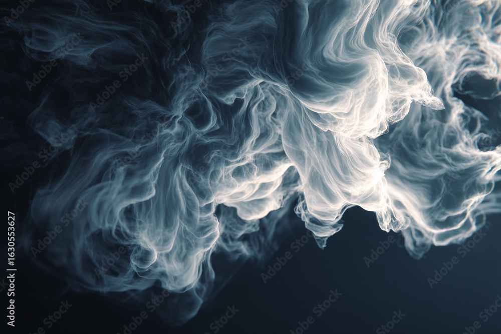 Fototapeta premium A close-up of abstract, swirling smoke or vapor patterns creating a ethereal, temporary continent outline against a dark background.
