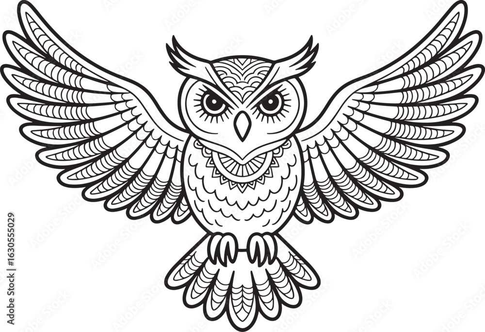 Obraz premium flying owl with big eyes line art illustration stock photos royalty free premium quality