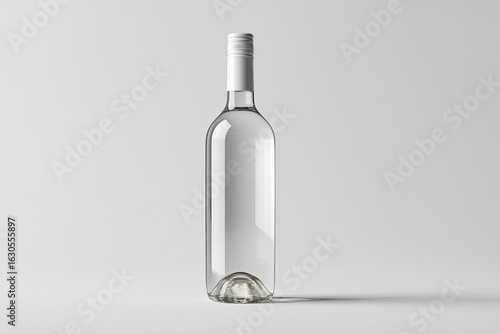 Clear glass wine bottle, white label, simple mockup