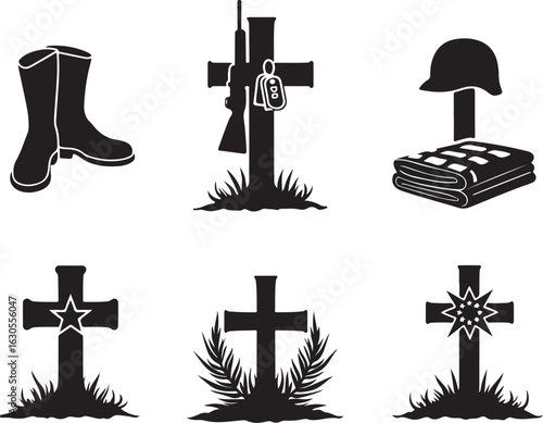 Memorial silhouette set honoring fallen military heroes