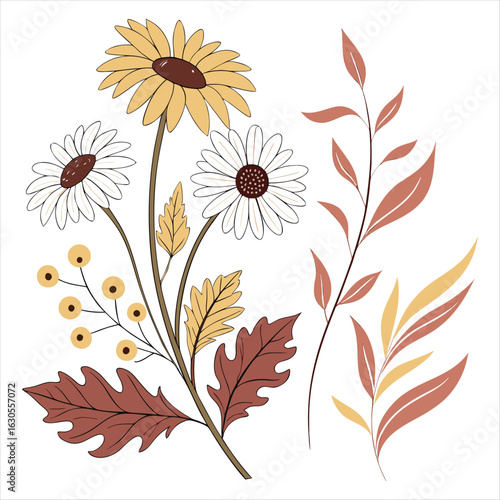 rustic autumn floral bouquet with sunflowers and daisies