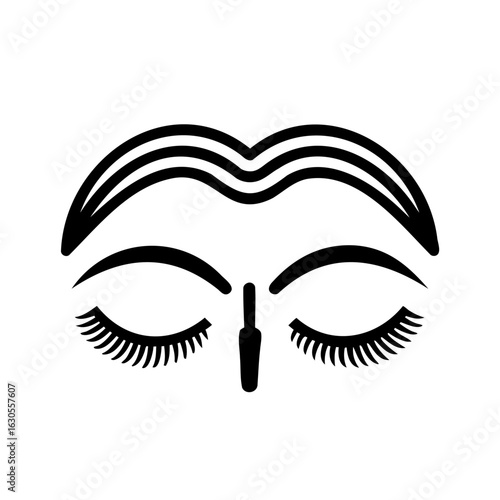 Abstract Face Outline with Closed Eyes and Lips Minimalist Beauty Art