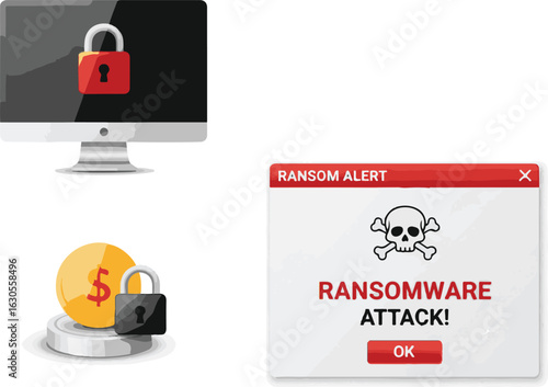 Computer screen displaying a ransomware attack alert and locked files demanding payment for data recovery