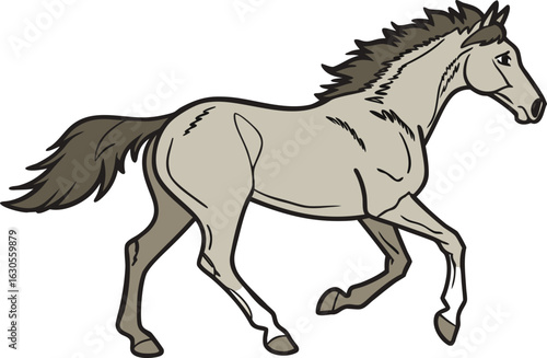Horse Illustration on White Background. Real Color Stick Style Horse Drawing. Natural Color Horse Art Isolated on White. Horse in Realistic Style. Elegant Horse Design in Real Tones