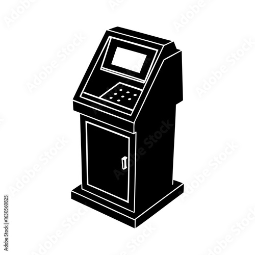 Modern black digital kiosk with touch screen and keyboard for interactive services