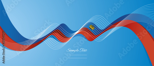 Liechtenstein wavy flag ribbon abstract blue red vector illustration with ribbon blend line shapes on light blue background