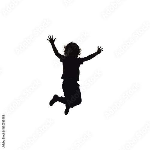 Silhouette of a child jumping for joy and happiness in the air on a white background for positivity and fun on transparent background