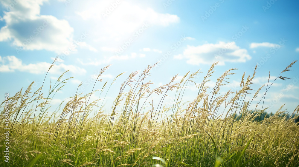 farm green grass field and blue cloudy sky farm green grass field and blue cloudy sky
