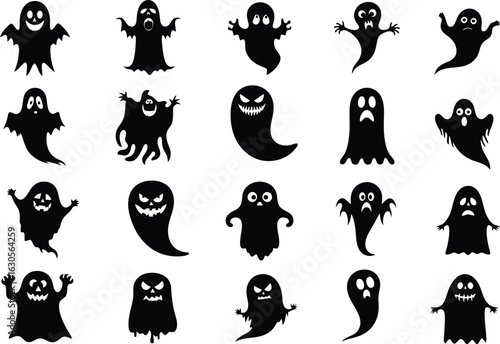 Spooky Halloween ghosts floating in formation create a thrilling eerie atmosphere of haunted fun
