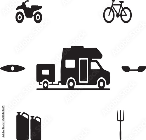 Transportation icons set vector illustration with car truck bus van cargo delivery vehicles design symbols