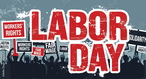Adobe Illustrator Artwork Poster of A powerful graphic illustration showing diverse workers protest demonstration for Labor Day