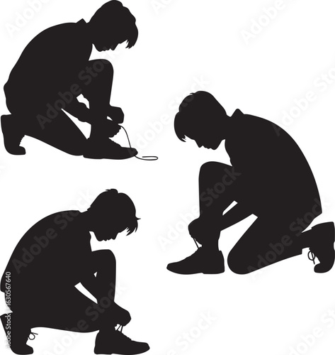 Silhouette of man tying shoelaces runner athlete getting ready for exercise run