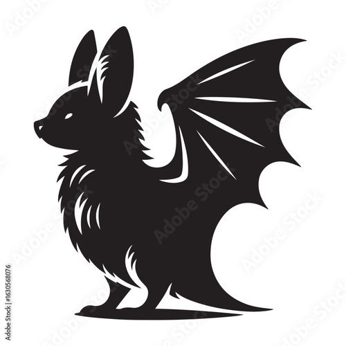 Striking black silhouette of a bat in flight perfect for halloween or spooky themes