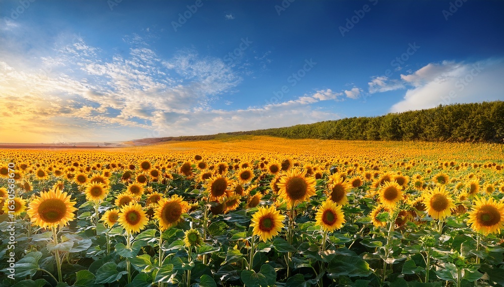 Fototapeta premium stunning sunflowers field vibrant yellow blooms blue sky background summer landscape photography