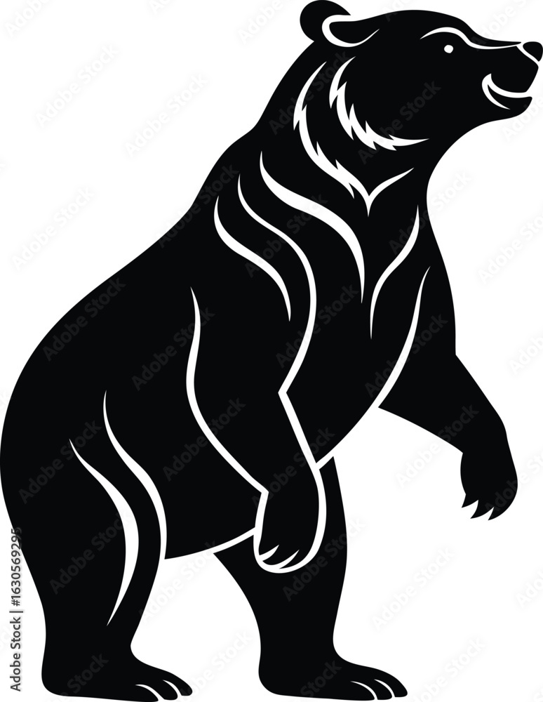 Obraz premium Black bear standing on hind legs silhouette isolated on transparent background